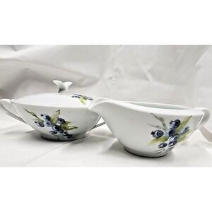 Vintage Noritake  China Cream and Sugar Set  Savoy 5825 with Blue Berries